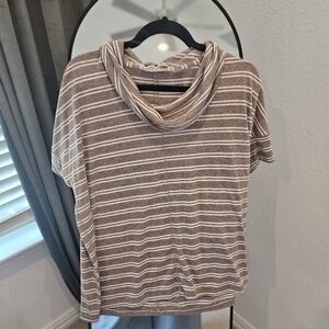 Lands' End Brown and White Striped Short Sleeve Top